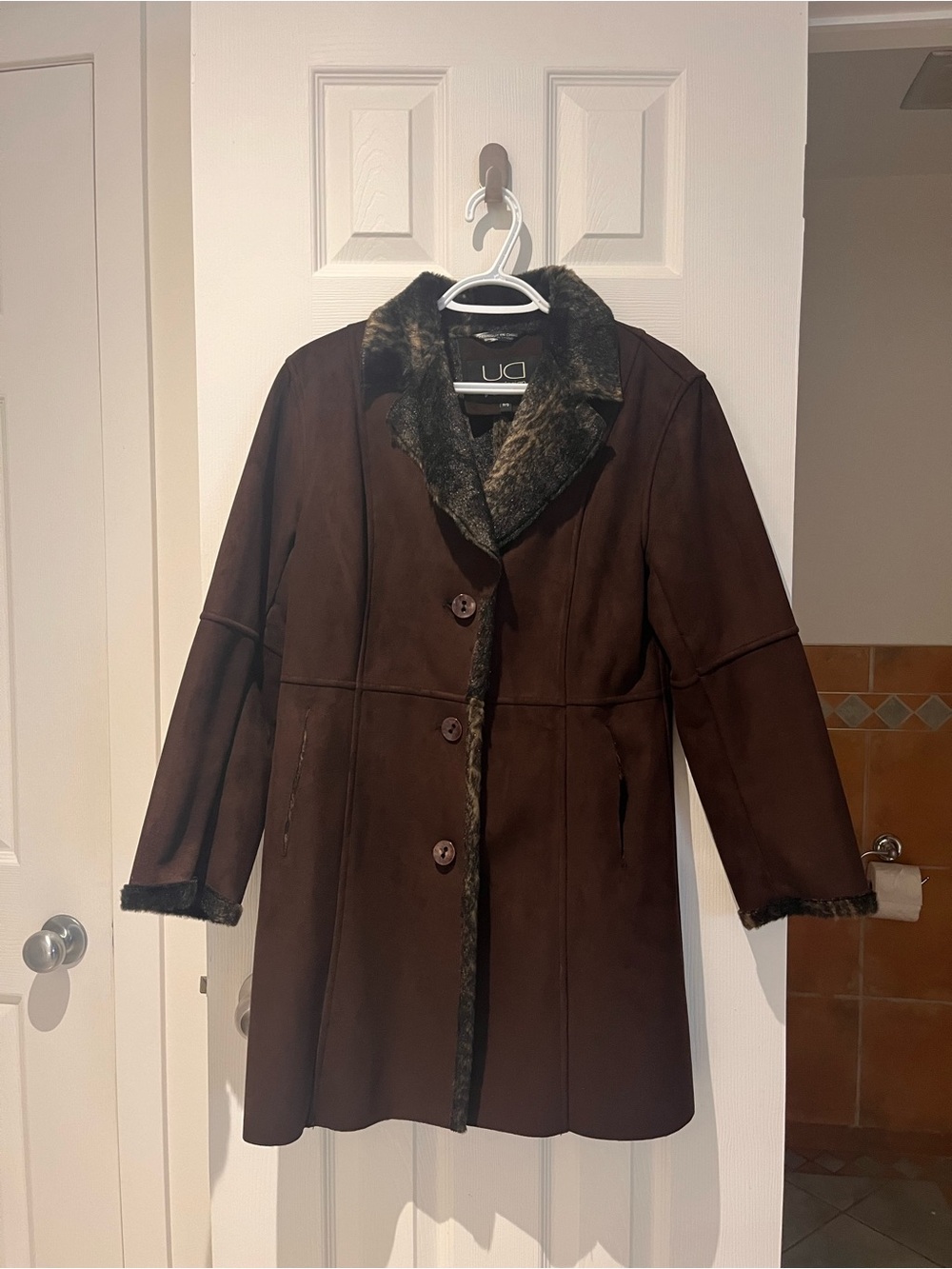 Faux-Suede Brown Coat with Faux-Fur Trim